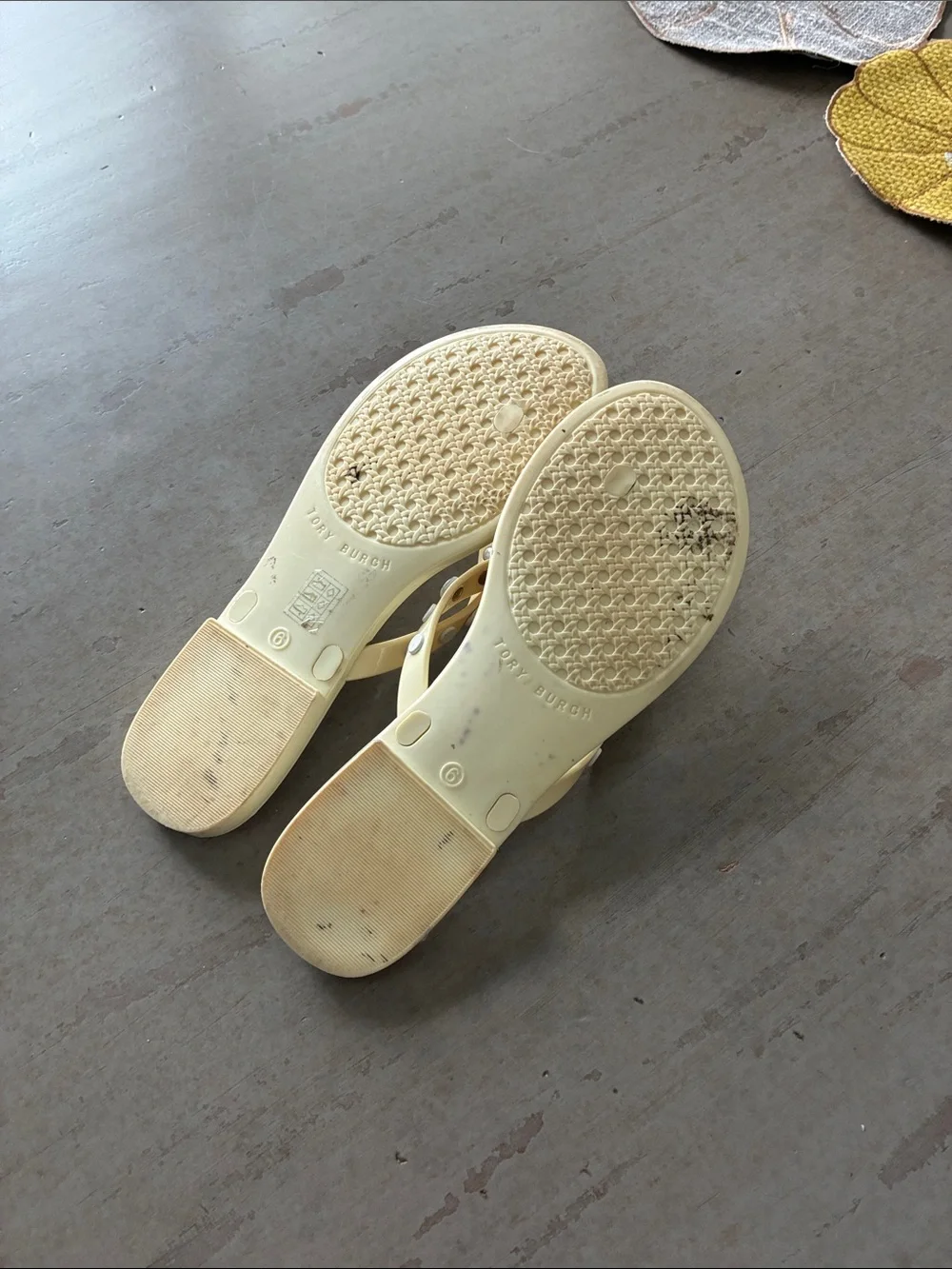 Tory Burch Pale Yellow Jelly Studded Thong Sandals